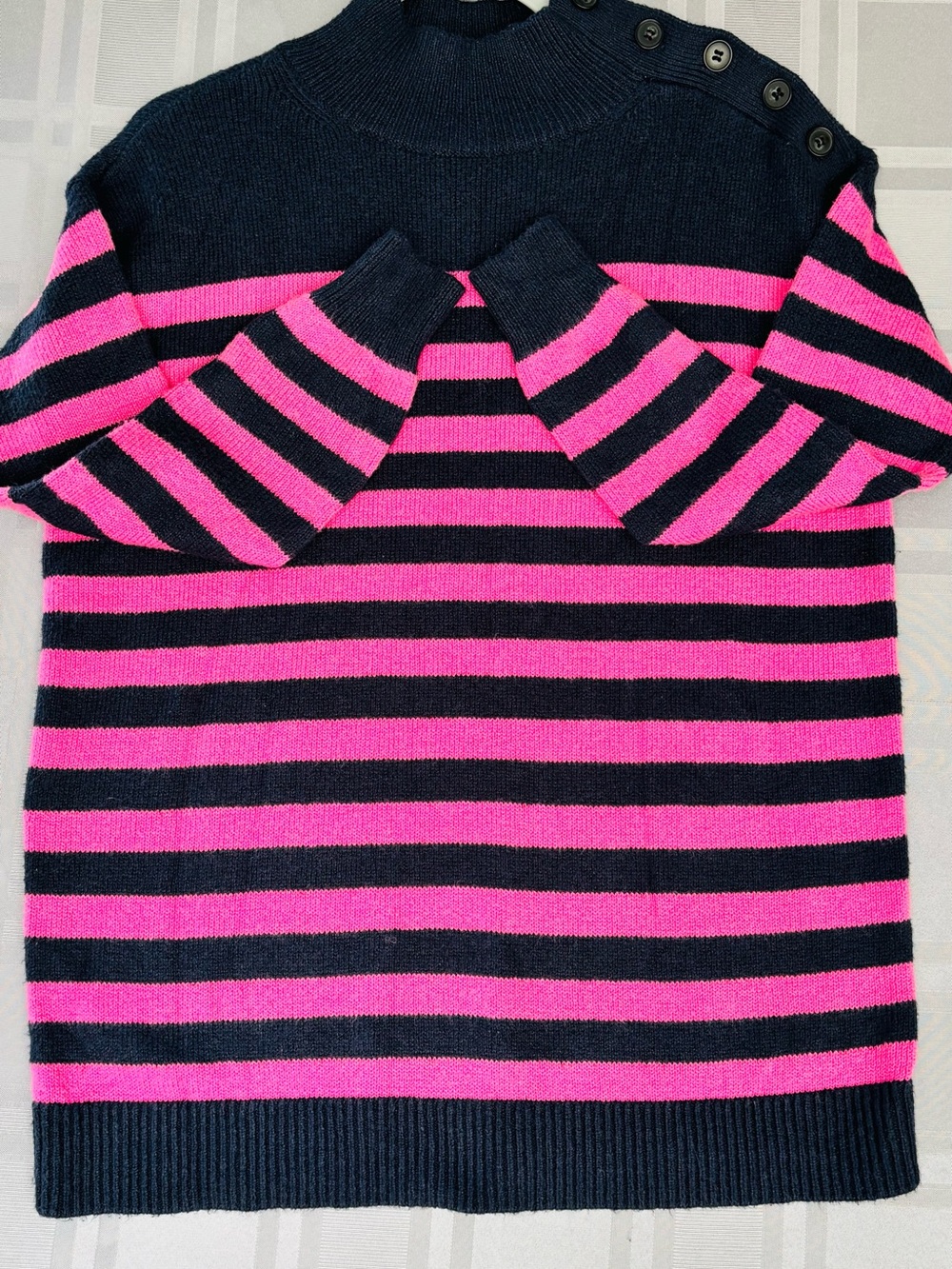 LOFT Navy and Hot Pink Striped Cowl Neck Sweater with Shoulder Buttons Size SM